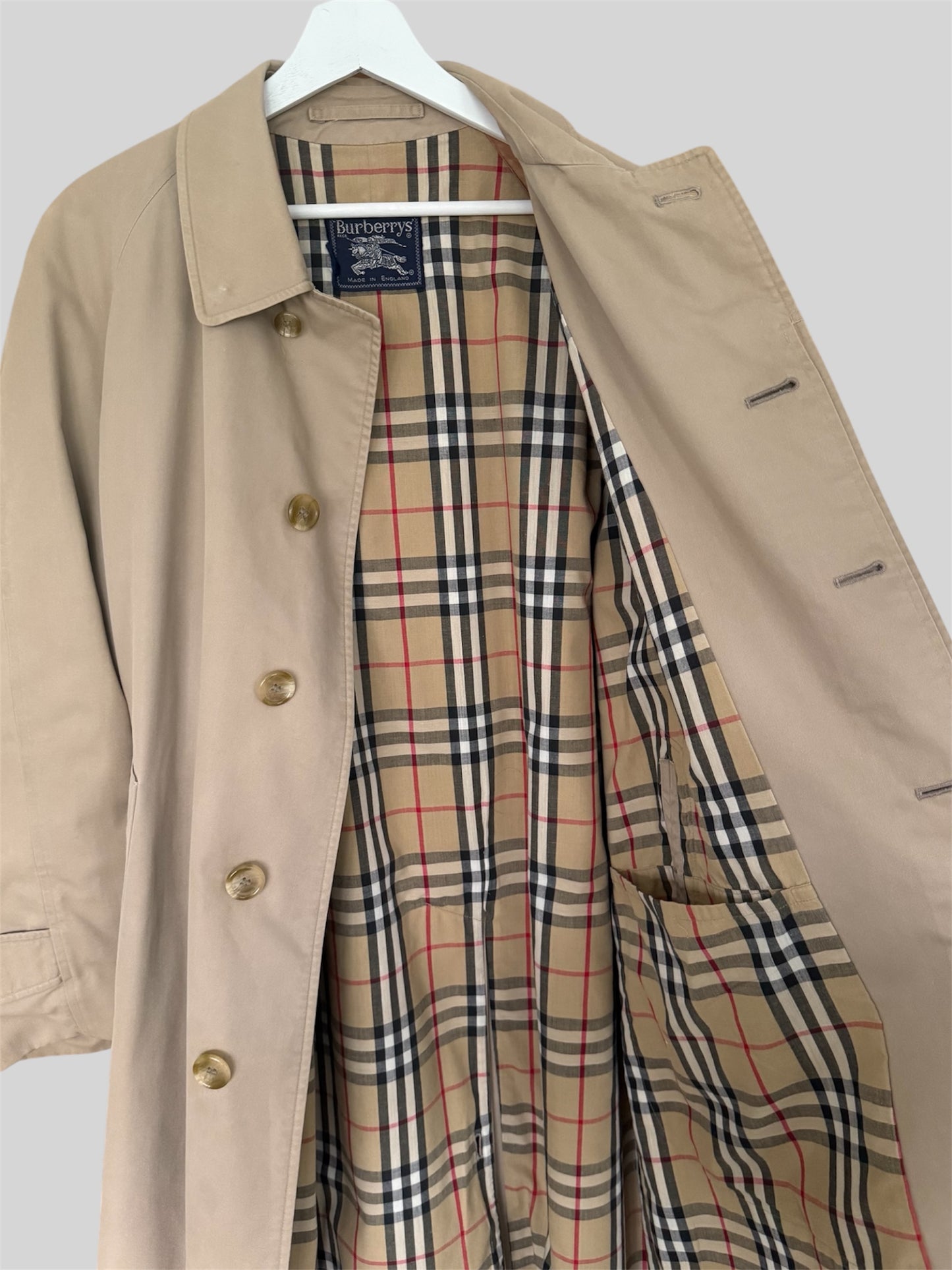 Vintage Burberry Men’s Regular Fit Mid Length Mac Trench Coat Beige Size Large