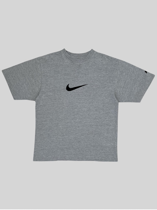 Vintage Nike Embroidered Centre Swoosh T Shirt Light Grey Small